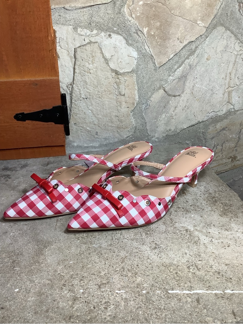 Women’s Target Wild Fable Red Gingham Pointed Toe Slingback Heels size 7 New